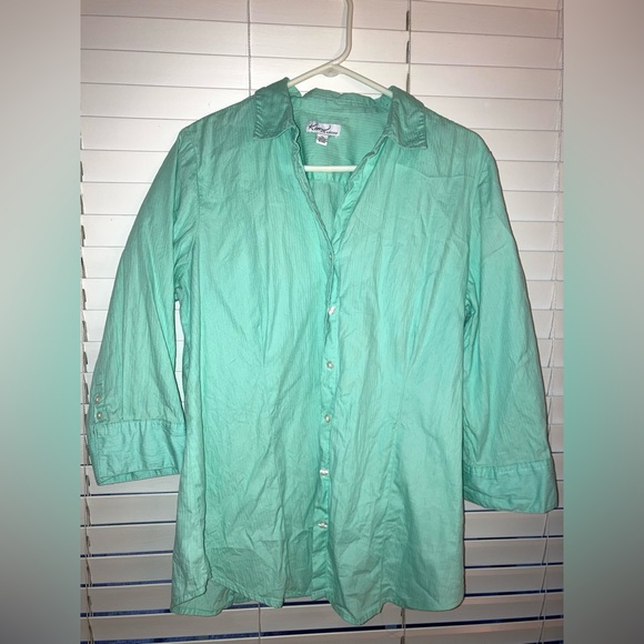 Kim Rogers Tops - Kim Rogers Three Quarter Sleeve Mint Green Button Up